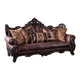 Puhi Sofa | Brown Faux Leather | Ornate Carved Dark Cherry Wood | 95"