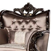 Aboi Armchair w Pillow | Brown Velvet | Ornate Carved Dark Cherry Wood BM340283