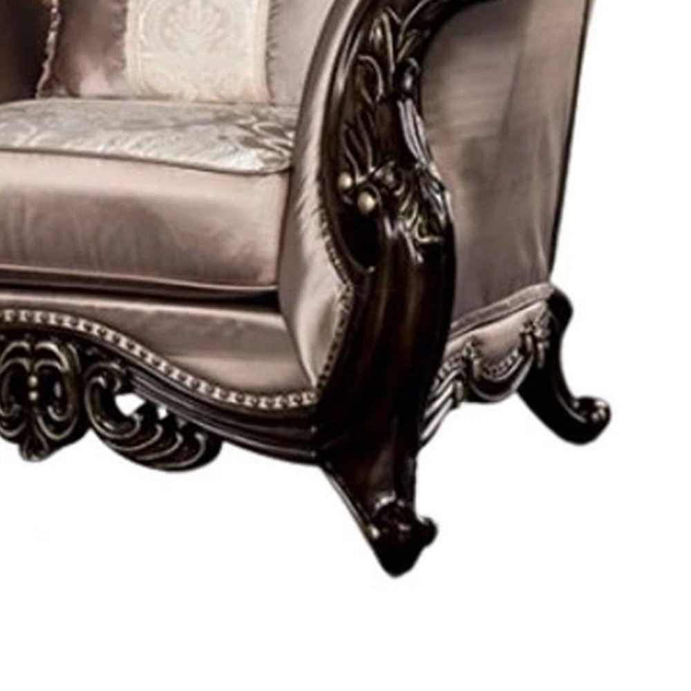 Aboi Armchair w Pillow | Brown Velvet | Ornate Carved Dark Cherry Wood BM340283
