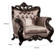 Aboi Armchair w Pillow | Brown Velvet | Ornate Carved Dark Cherry Wood BM340283
