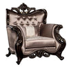 Aboi Armchair w Pillow | Brown Velvet | Ornate Carved Dark Cherry Wood