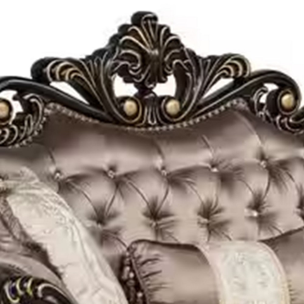 Aboi Loveseat | 3 Pillows | Brown Velvet | Carved Dark Cherry Wood | 70’’ BM340284
