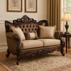 Aboi Loveseat | 3 Pillows | Brown Velvet | Carved Dark Cherry Wood | 70’’ BM340284