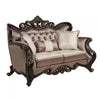 Aboi Loveseat | 3 Pillows | Brown Velvet | Carved Dark Cherry Wood | 70"