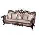 Aboi Sofa w 5 Pillows | Brown Velvet | Ornate Carved Dark Cherry Wood | 95’’