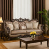 Aboi Sofa w 5 Pillows | Brown Velvet | Ornate Carved Dark Cherry Wood | 95"