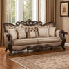 Aboi Sofa w 5 Pillows | Brown Velvet | Ornate Carved Dark Cherry Wood | 95"