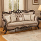 Aboi Sofa w 5 Pillows | Brown Velvet | Ornate Carved Dark Cherry Wood | 95"
