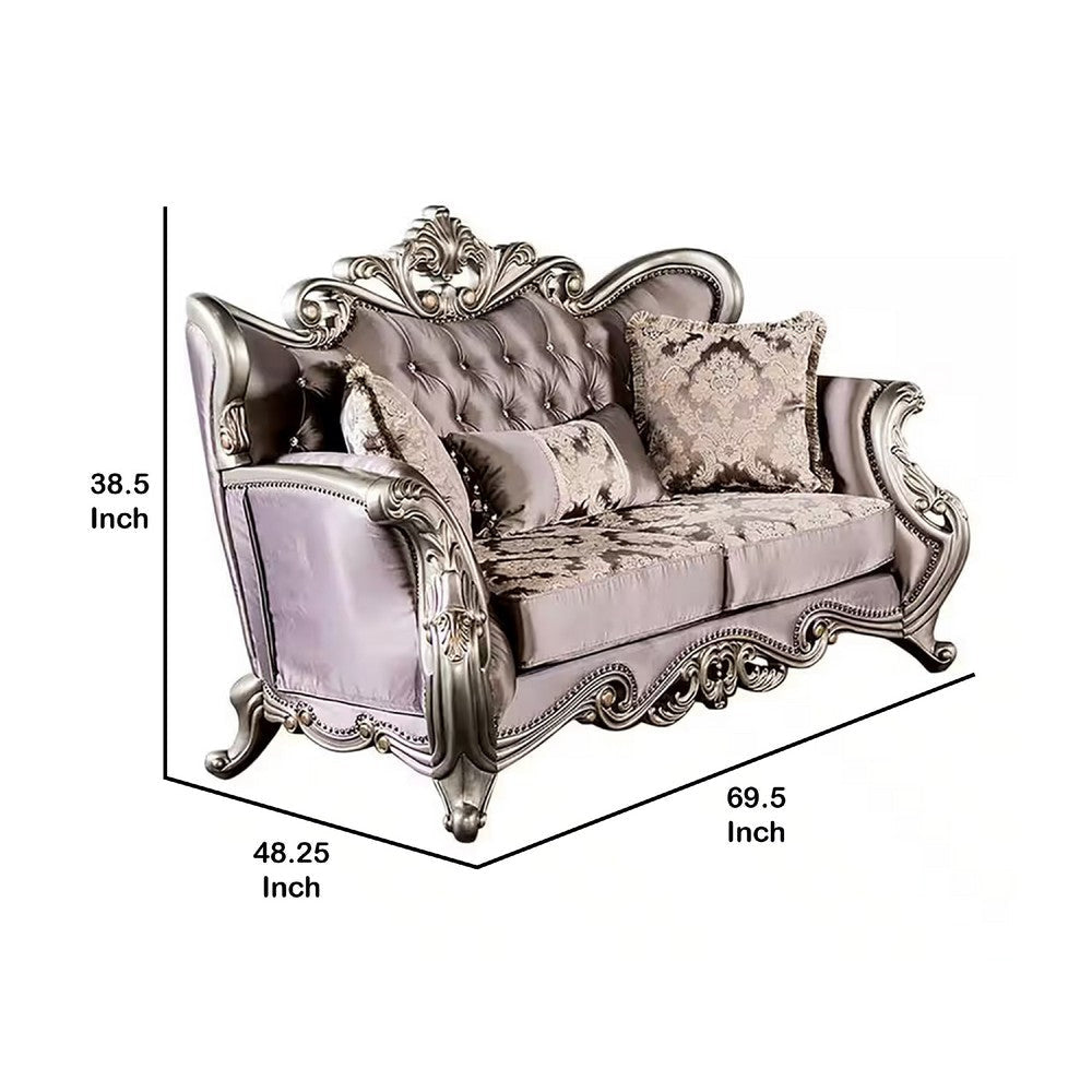 Aboi Loveseat | 3 Accent Pillows | Purple Velvet | Carved Details | 70’’ BM340287