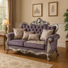 Aboi Loveseat | 3 Accent Pillows | Purple Velvet | Carved Details | 70"