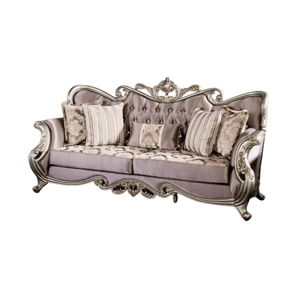 Aboi Sofa | 5 Accent Pillows | Purple Velvet | Carved Details | 95’’