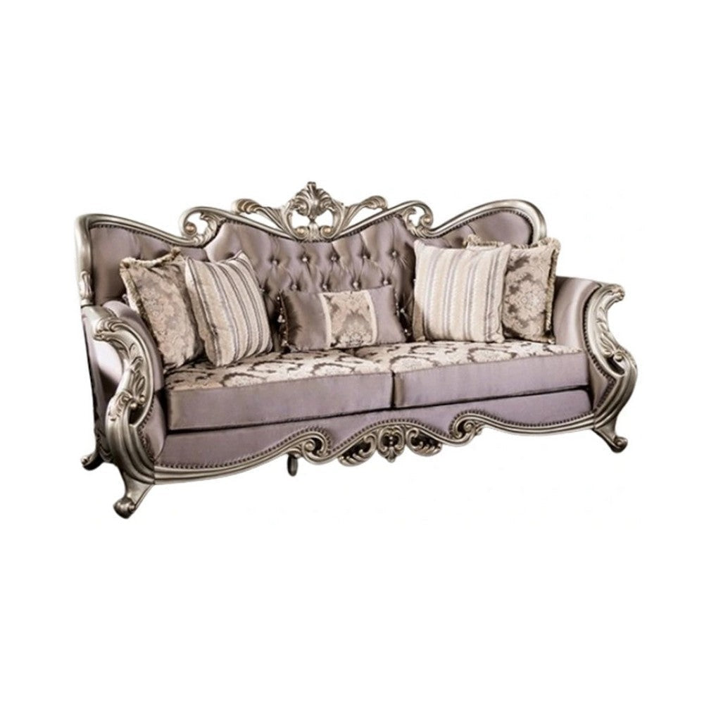 Aboi Sofa | 5 Accent Pillows | Purple Velvet | Carved Details | 95"