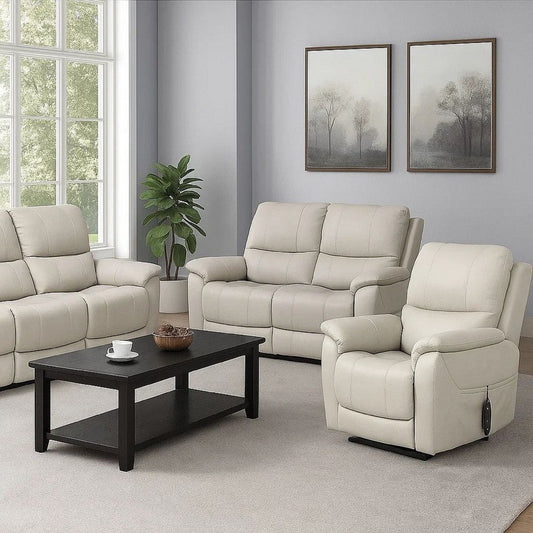 Lift Chair with Power Headrest | Light Gray Faux Leather | USB Charging