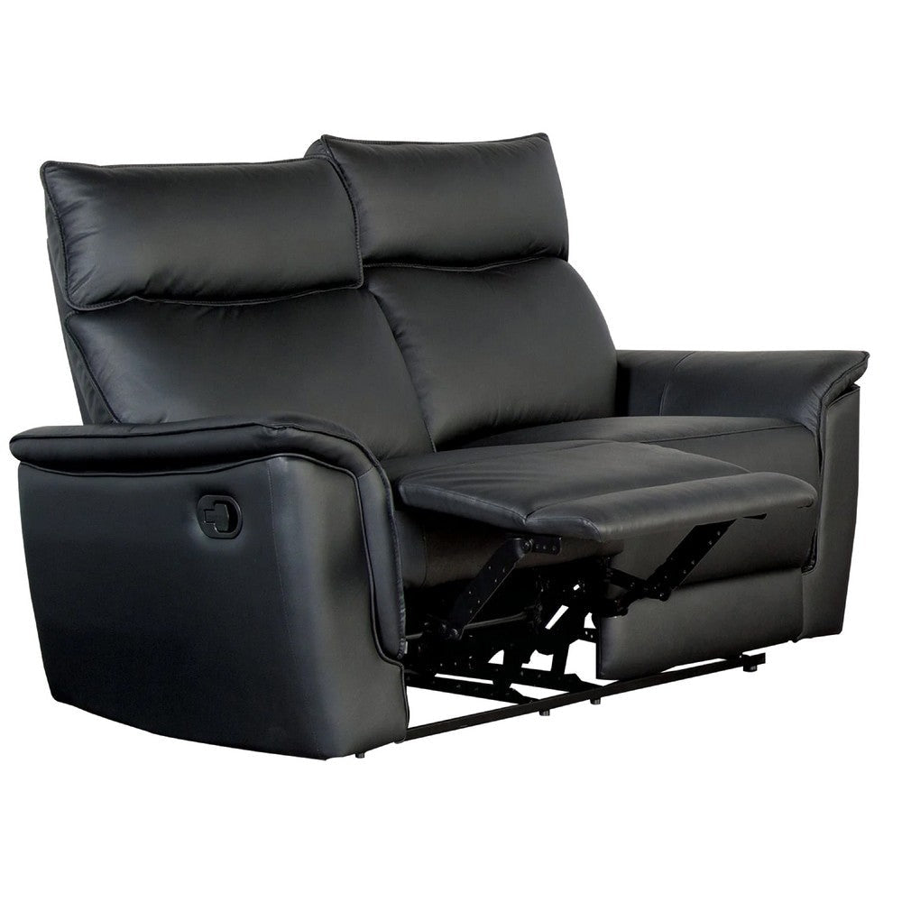 Lenne Loveseat | Black Faux Leather | Manual Recliner Mechanism | 63"