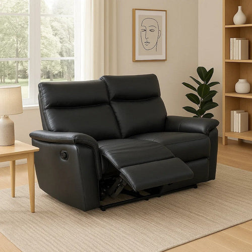 Lenne Loveseat | Black Faux Leather | Manual Recliner Mechanism | 63"