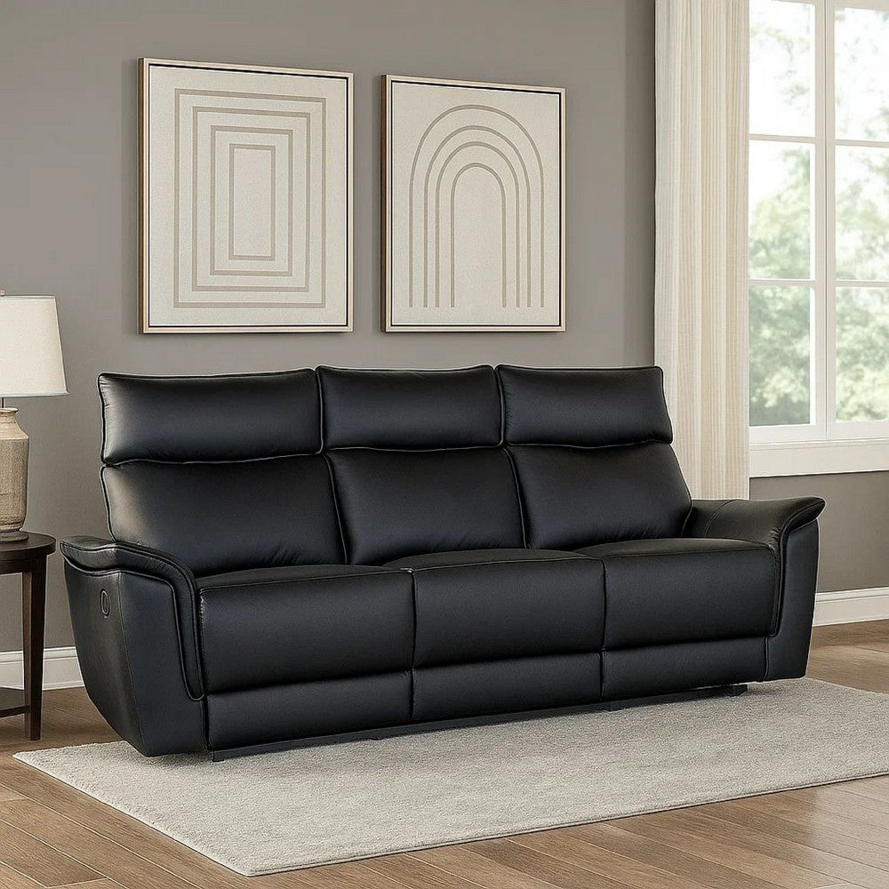 Lenne Sofa | Black Faux Leather | Manual Reclining Mechanism | 86"
