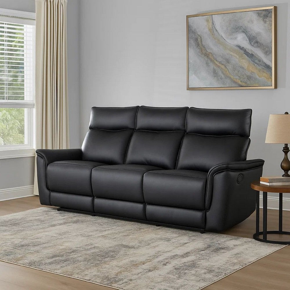 Lenne Sofa | Black Faux Leather | Manual Reclining Mechanism | 86"