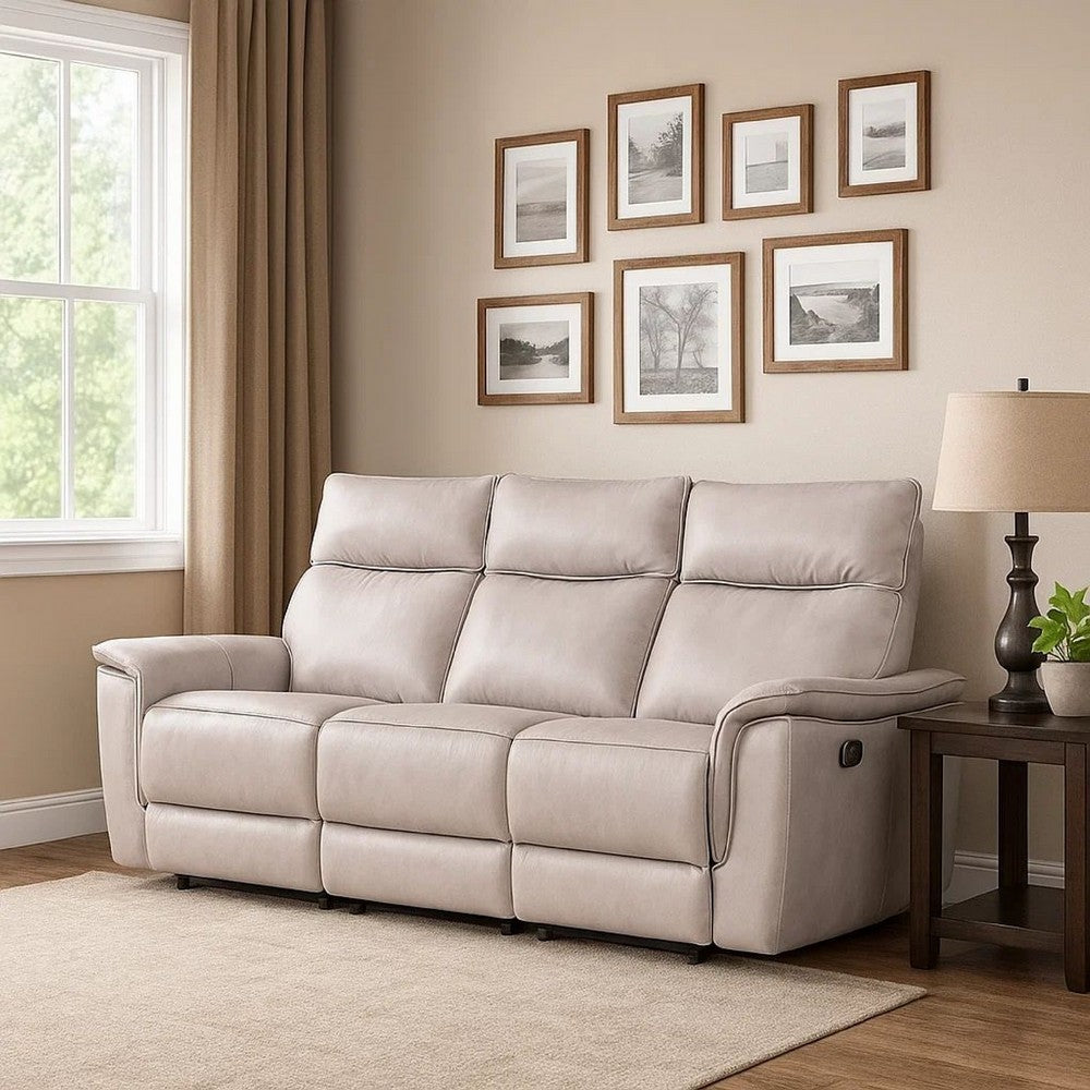 Lenne Sofa | Taupe Gray Faux Leather | Manual Reclining Mechanism | 86"