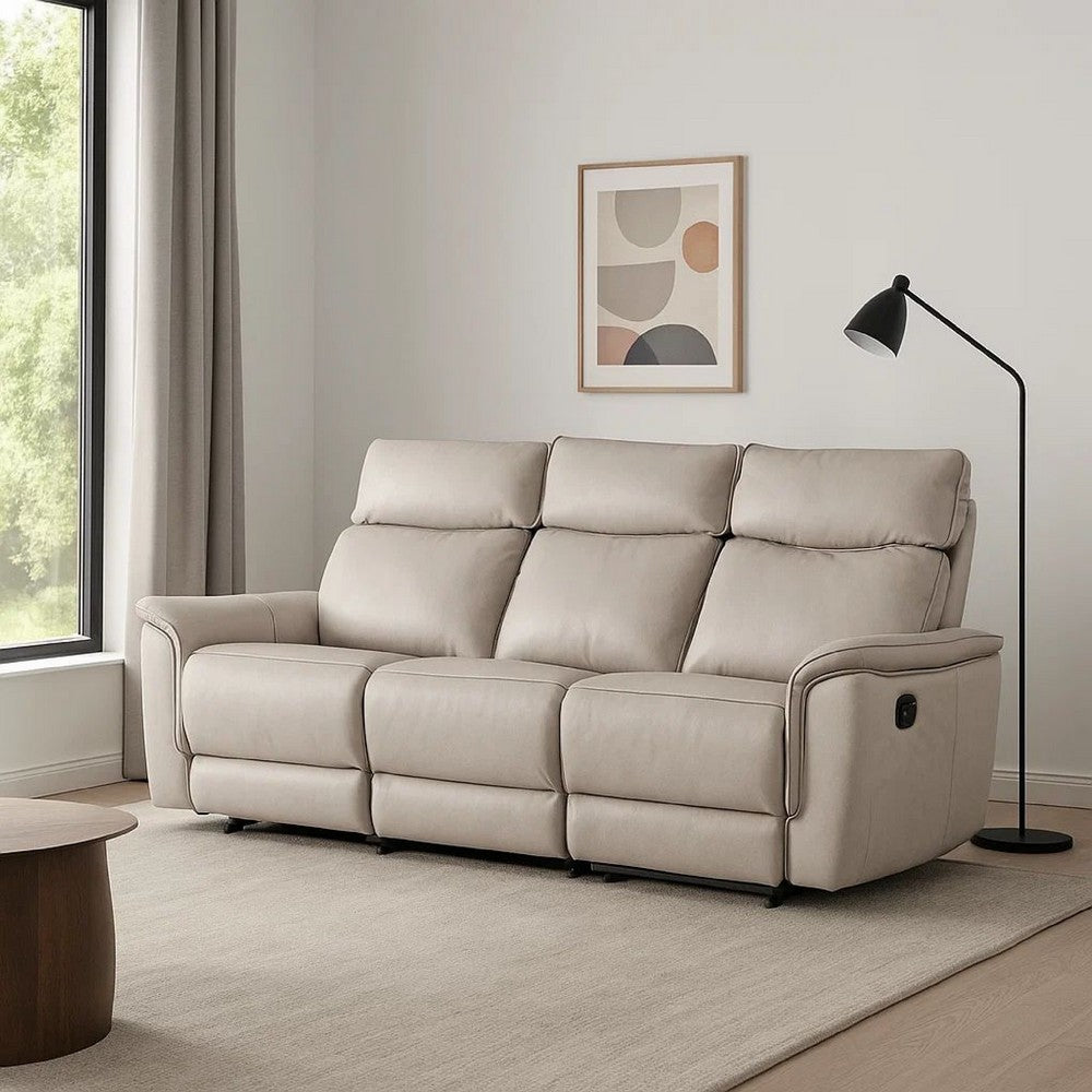 Lenne Sofa | Taupe Gray Faux Leather | Manual Reclining Mechanism | 86"
