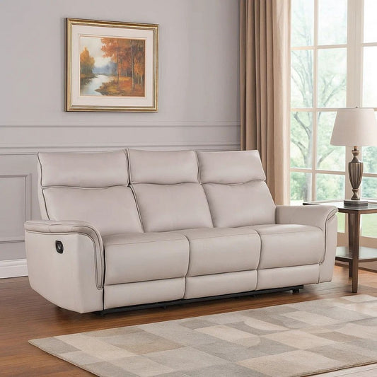 Lenne Sofa | Taupe Gray Faux Leather | Manual Reclining Mechanism | 86"