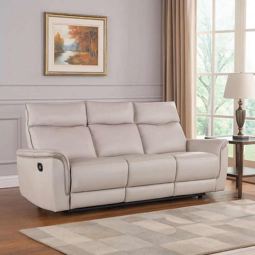 Lenne Sofa | Taupe Gray Faux Leather | Manual Reclining Mechanism | 86"