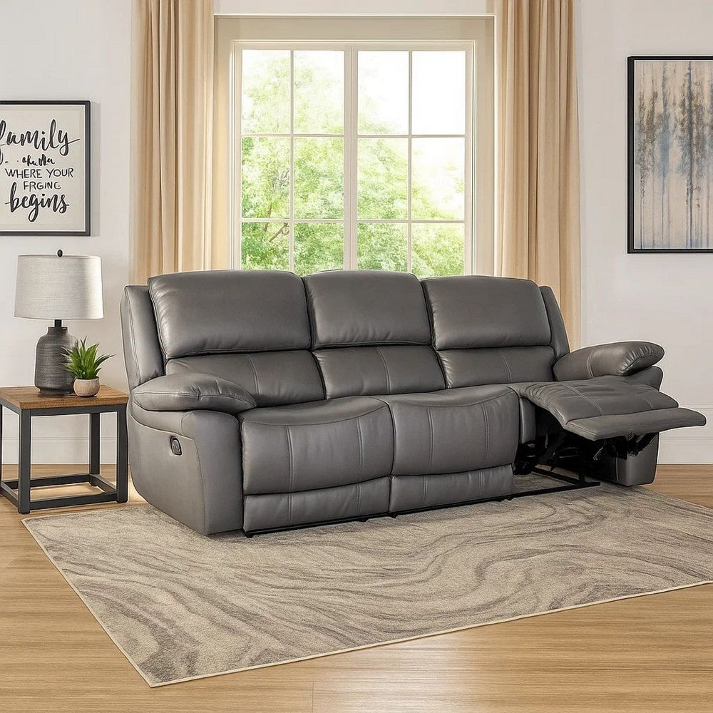 Larus Sofa | Manual Reclining Mechanism | Dark Gray Faux Leather | 82"