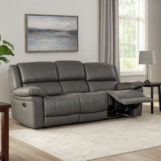 Larus Sofa | Manual Reclining Mechanism | Dark Gray Faux Leather | 82"