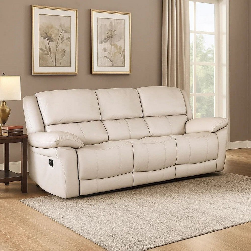 Larus Sofa | Manual Reclining Mechanism | Off White Faux Leather | 82"