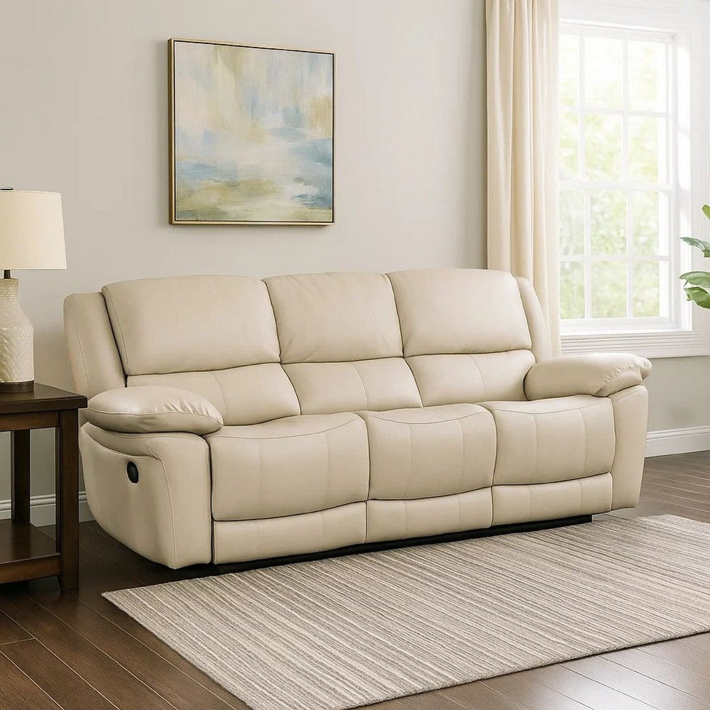Larus Sofa | Manual Reclining Mechanism | Off White Faux Leather | 82"