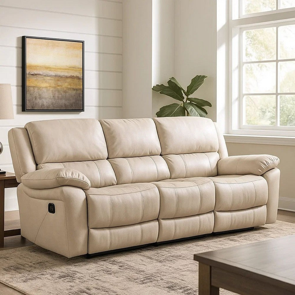 Larus Sofa | Manual Reclining Mechanism | Off White Faux Leather | 82"