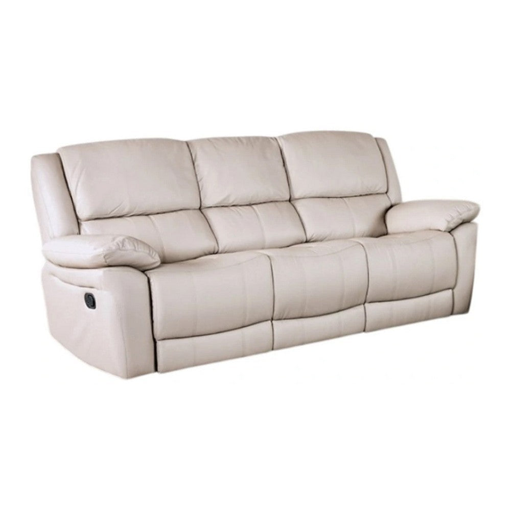 Larus Sofa | Manual Reclining Mechanism | Off White Faux Leather | 82"