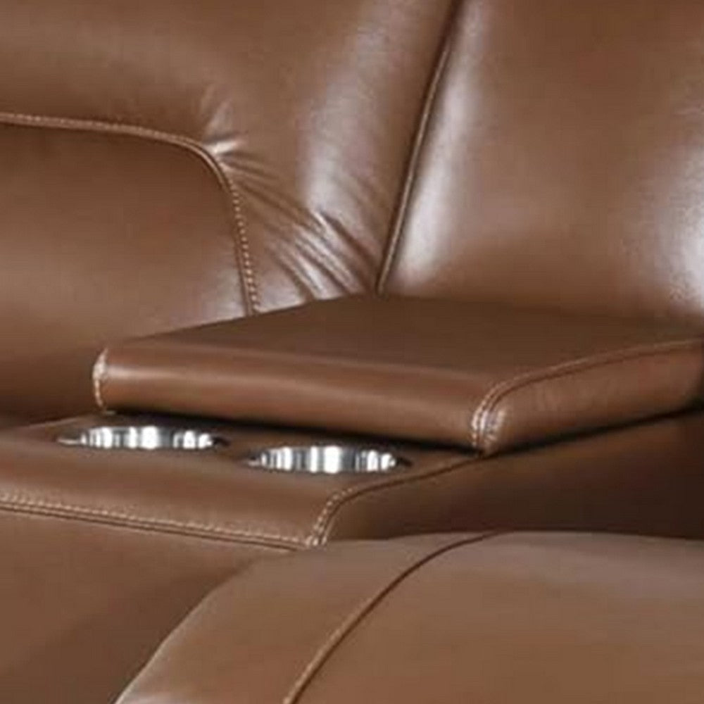 Teren Power Recliner Loveseat | 63’’ | Brown Grain Leather | Cupholders BM340302