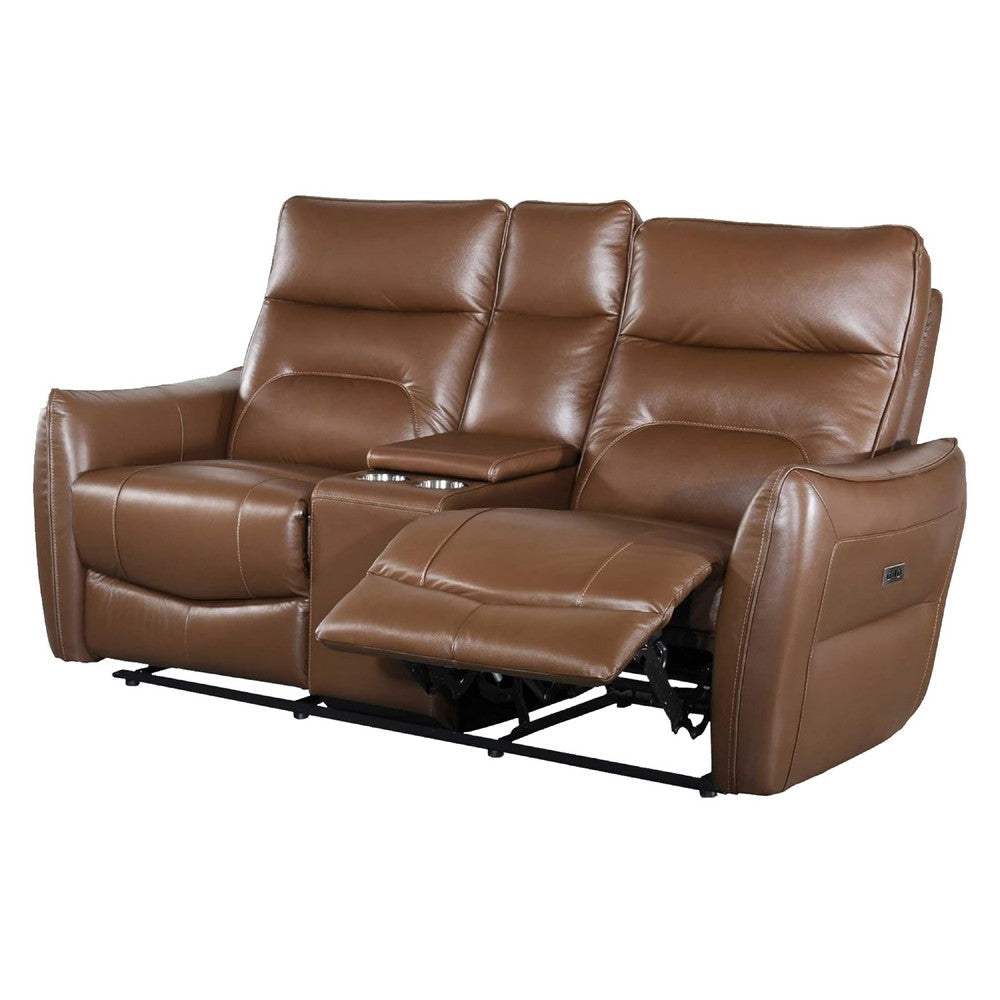 Teren Power Recliner Loveseat | 63" | Brown Grain Leather | Cupholders