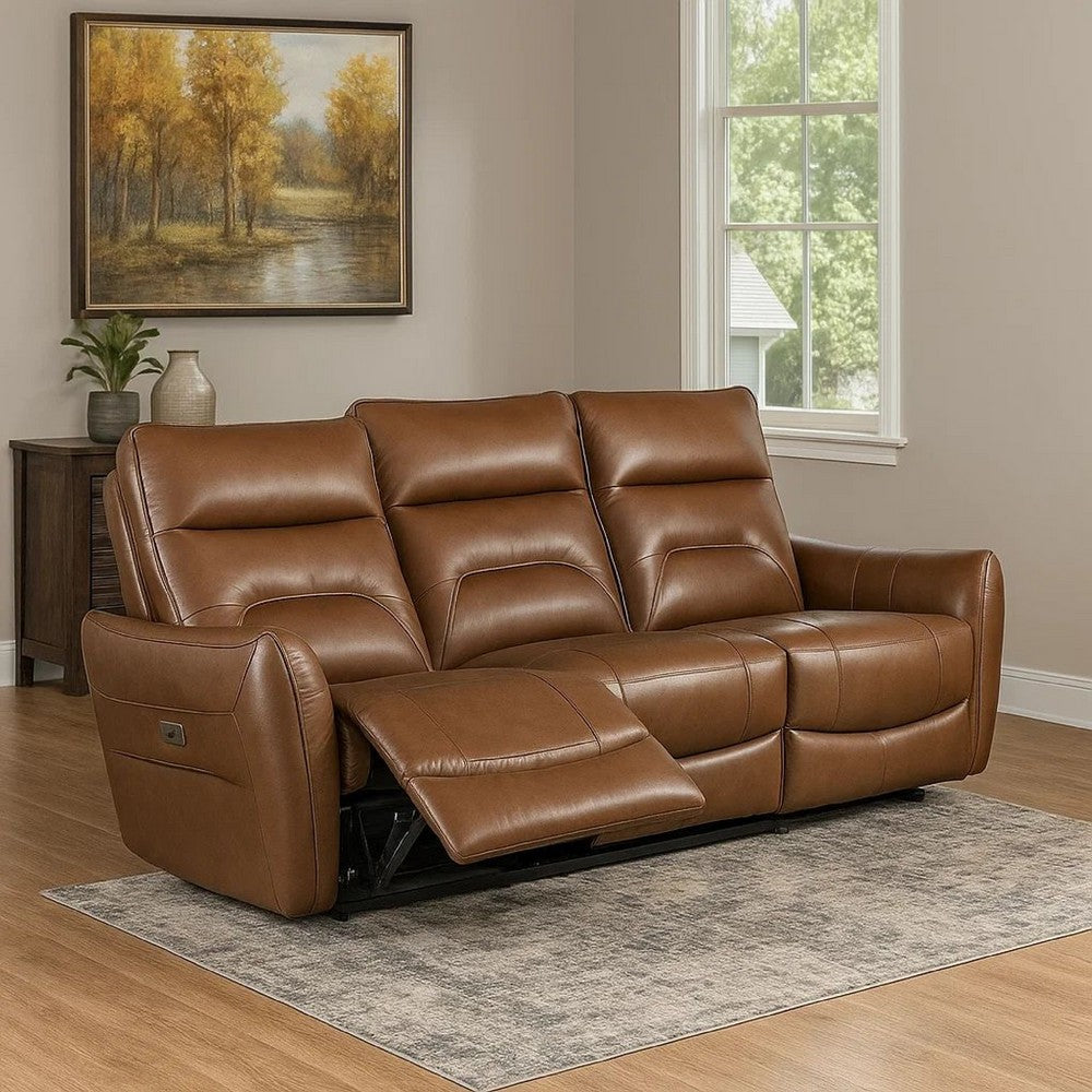 Teren Power Recliner Sofa | 86" | Brown Grain Leather