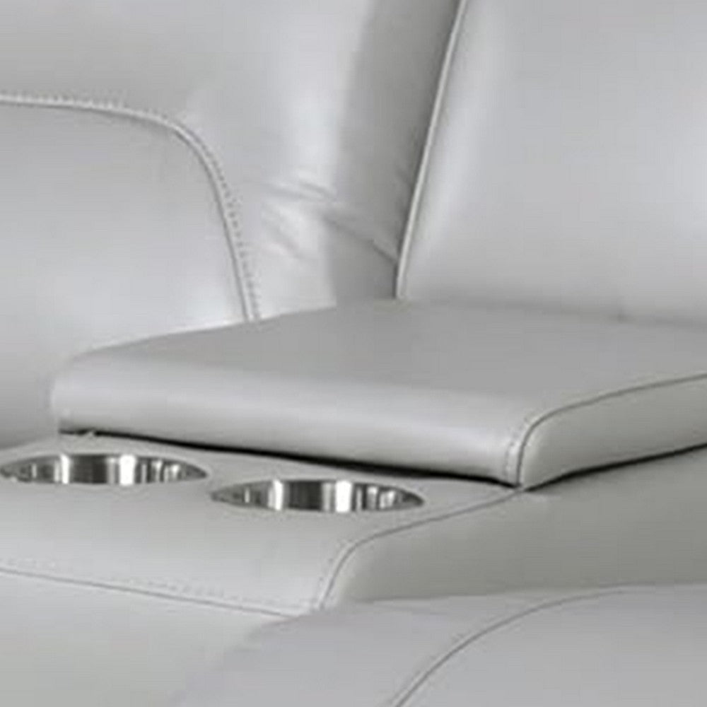 Teren Power Recliner Loveseat | 63’’ | Gray Grain Leather | Cuphoders BM340304