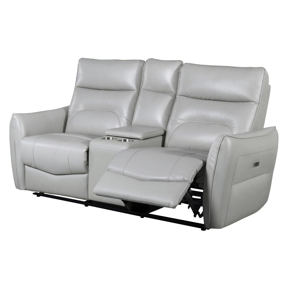 Teren Power Recliner Loveseat | 63" | Gray Grain Leather | Cuphoders