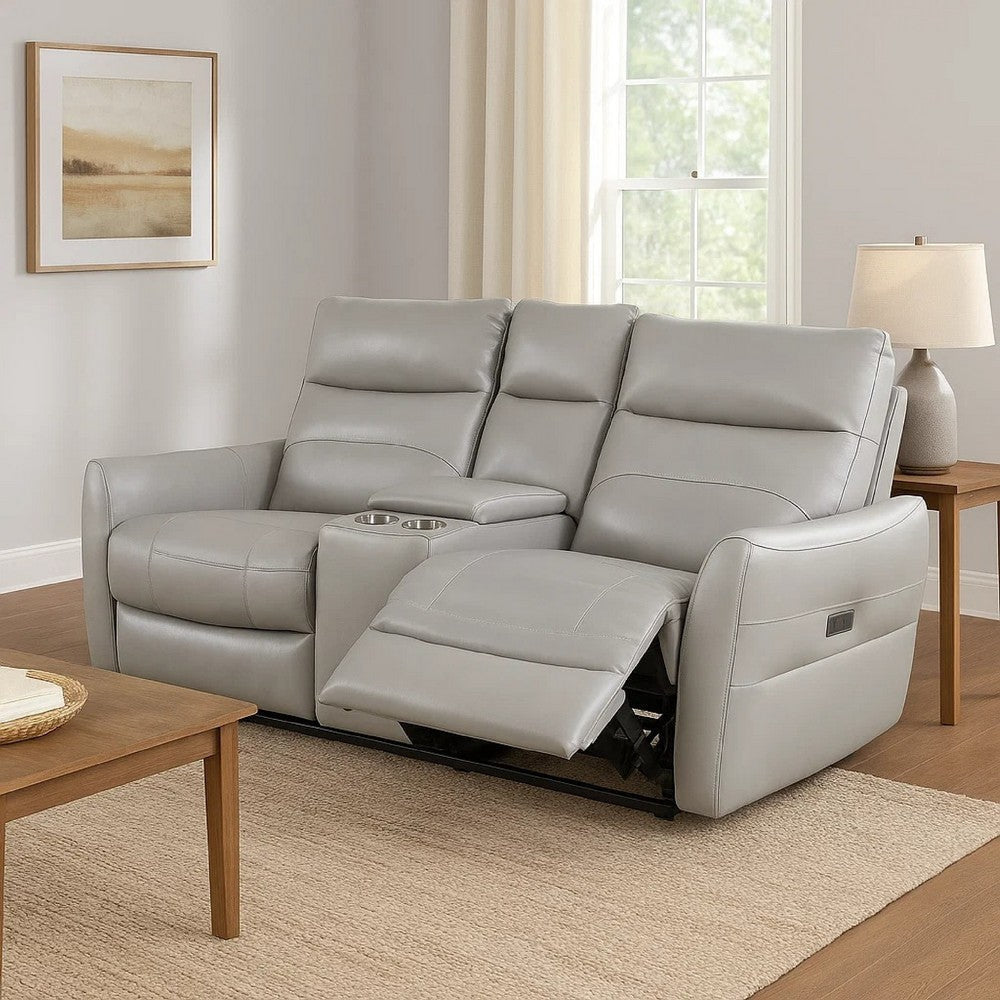 Teren Power Recliner Loveseat | 63" | Gray Grain Leather | Cuphoders