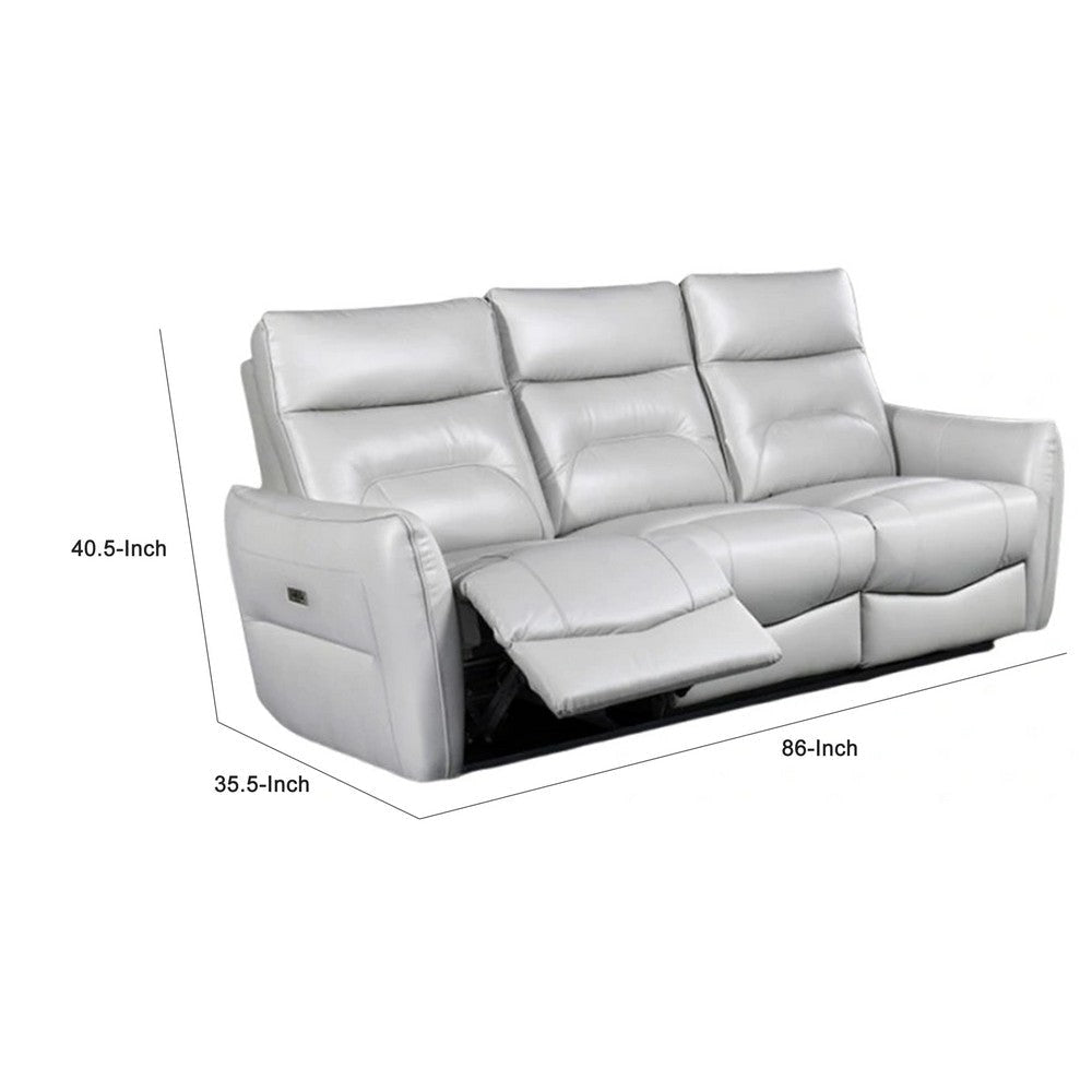 Teren Power Recliner Sofa | 86’’ | Contemporary Gray Grain Leather BM340305