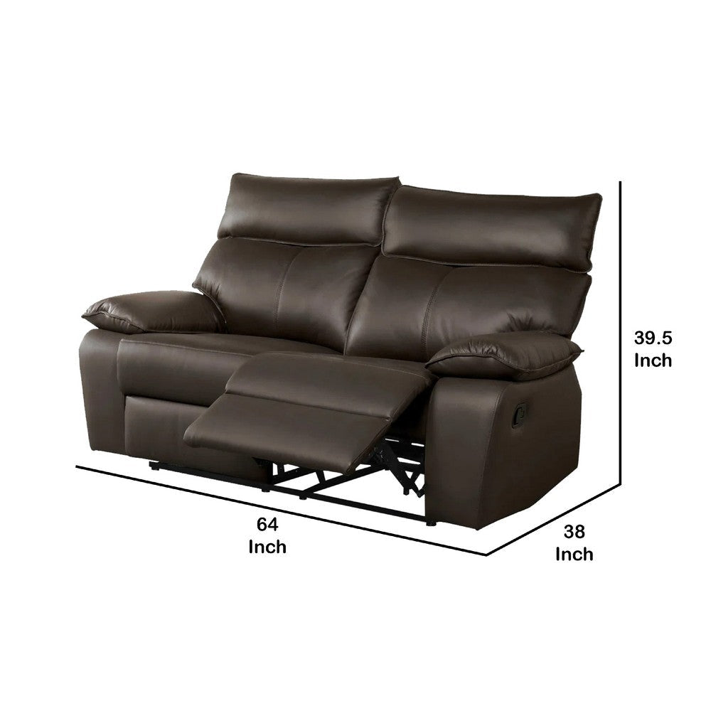 Ozy Manual Recliner Loveseat | 64’’ | Contemporary Brown Grain Leather BM340306