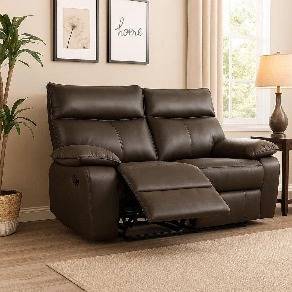 Ozy Manual Recliner Loveseat | 64" | Contemporary Brown Grain Leather