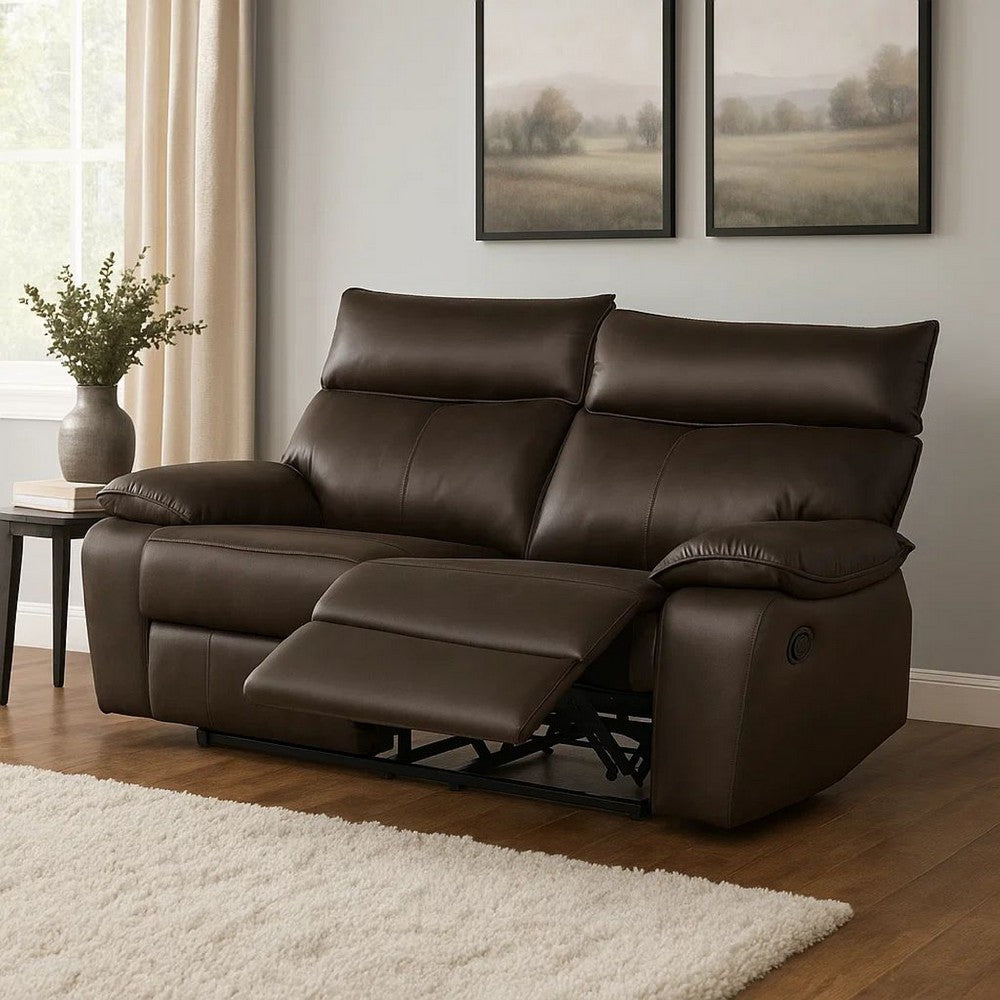 Ozy Manual Recliner Loveseat | 64" | Contemporary Brown Grain Leather
