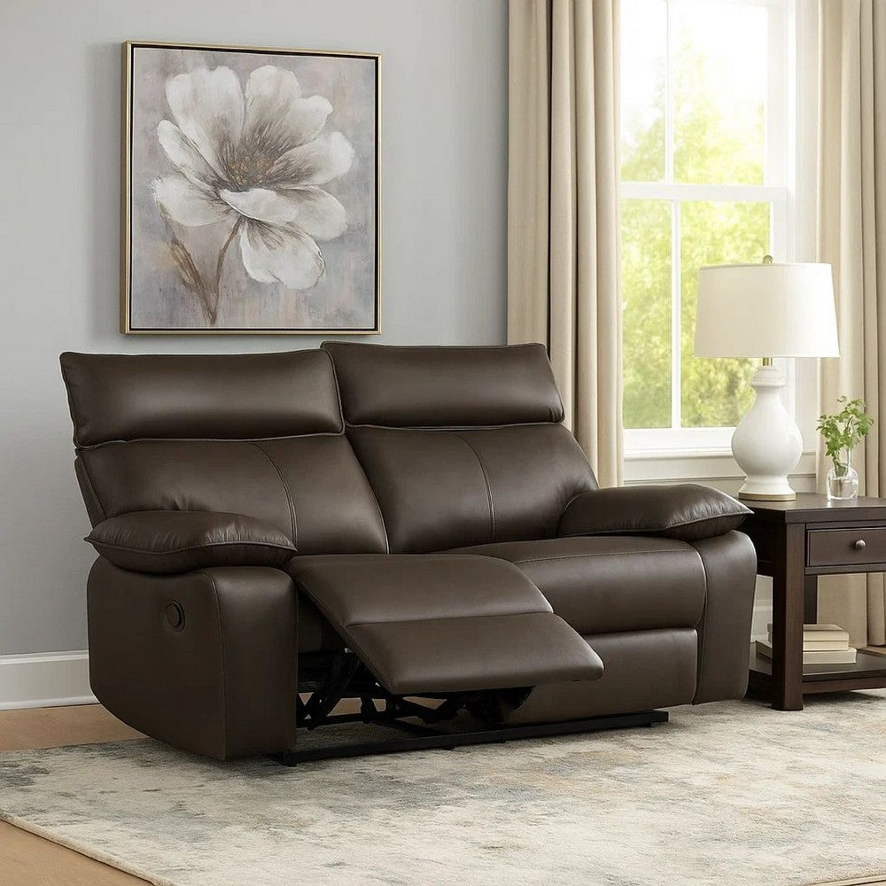 Ozy Manual Recliner Loveseat | 64" | Contemporary Brown Grain Leather