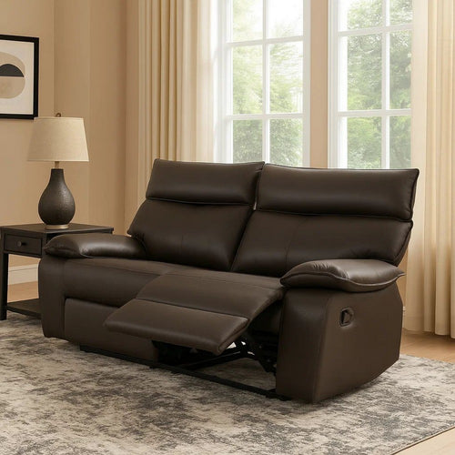 Ozy Manual Recliner Loveseat | 64" | Contemporary Brown Grain Leather