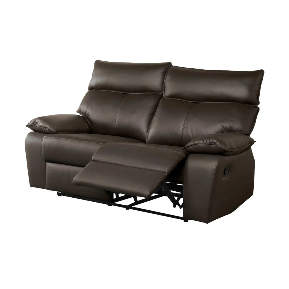 Ozy Manual Recliner Loveseat | 64" | Contemporary Brown Grain Leather
