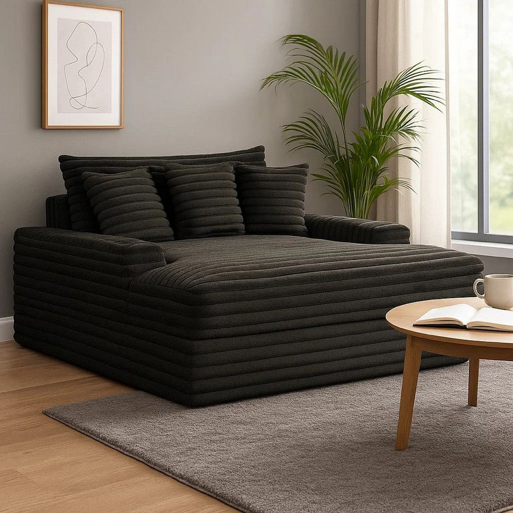 Voyo Oversize Chaise | Black Chenille | Track Arms w Cup Holders & USB | 64"