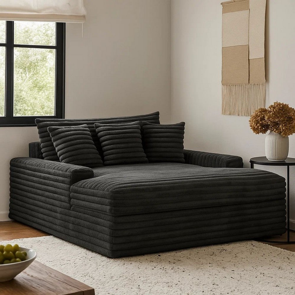 Voyo Oversize Chaise | Black Chenille | Track Arms w Cup Holders & USB | 64"