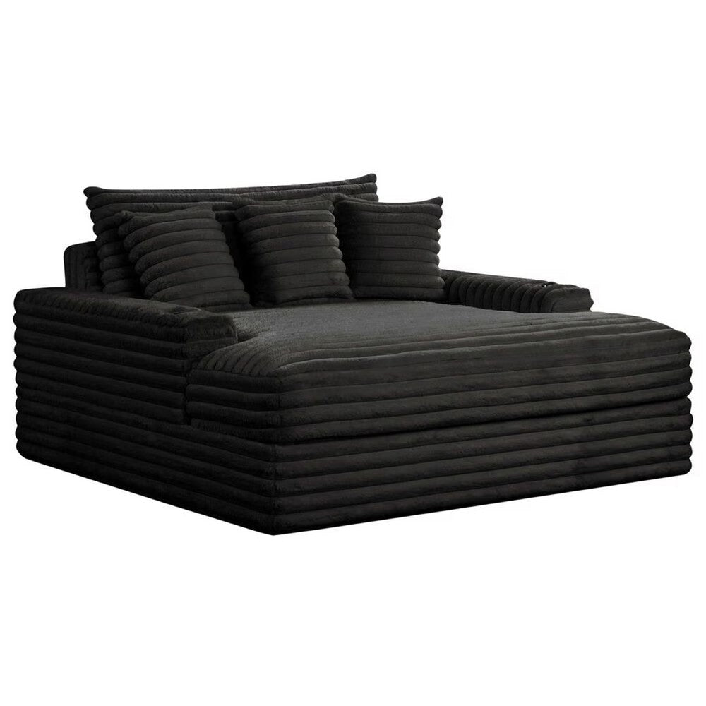 Voyo Oversize Chaise | Black Chenille | Track Arms w Cup Holders & USB | 64"