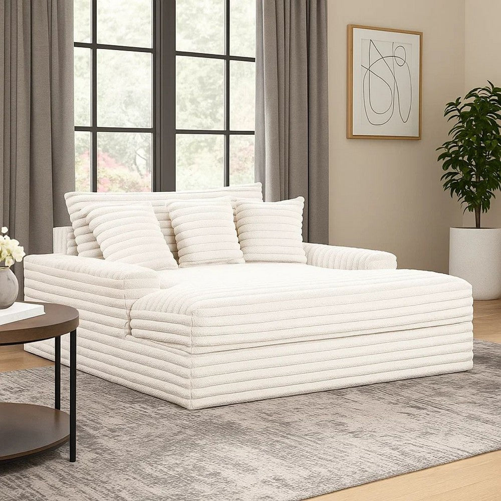 Voyo Oversize Chaise | White Chenille | Track Arms w Cup Holders & USB | 64"