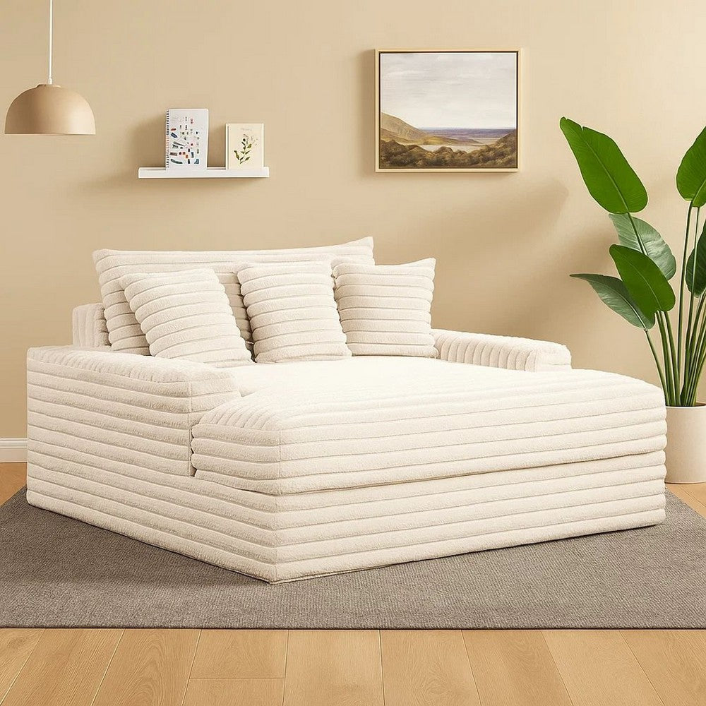 Voyo Oversize Chaise | White Chenille | Track Arms w Cup Holders & USB | 64"