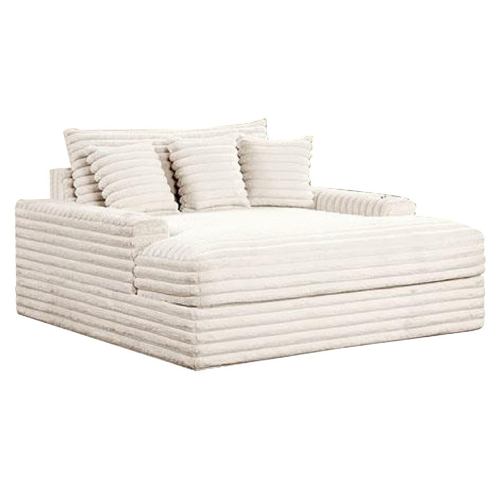 Voyo Oversize Chaise | White Chenille | Track Arms w Cup Holders & USB | 64"